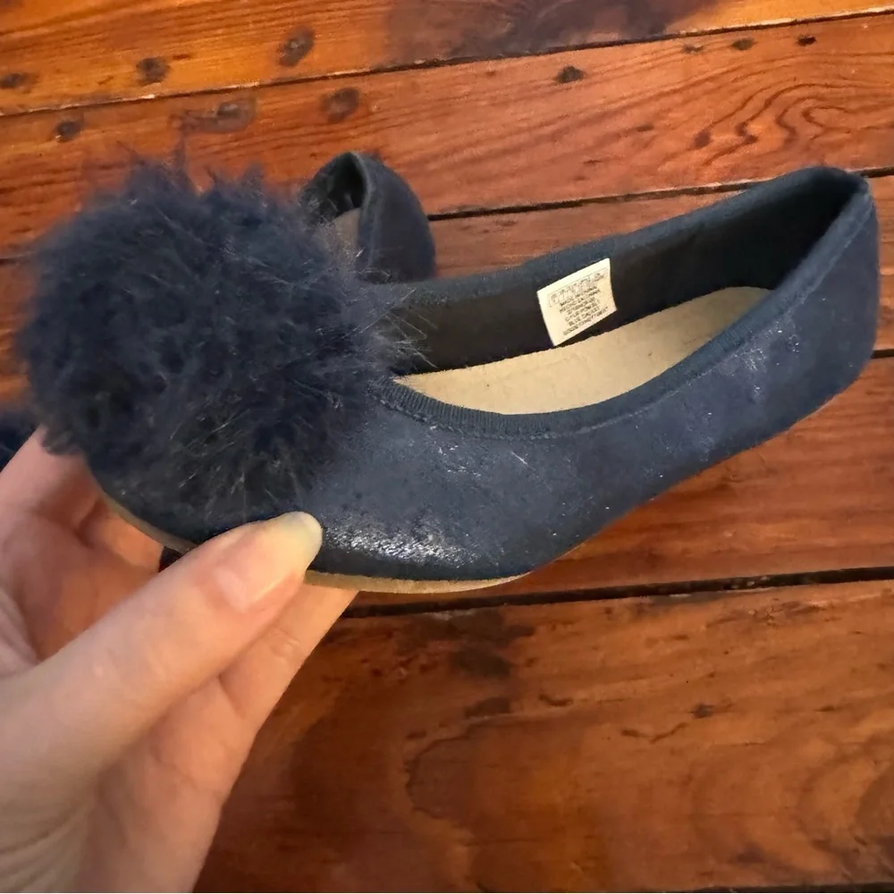 Gap Blue Galaxy Fur Pom Pom Ballet Flats Size 2 Little Girls
